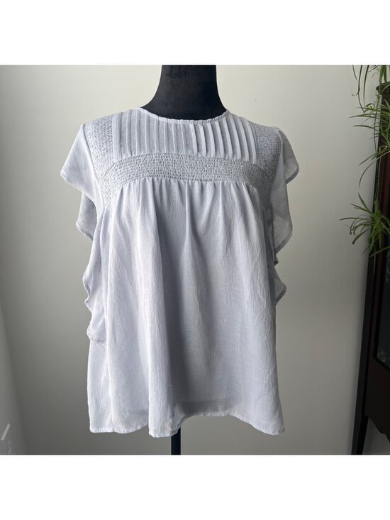 entro Tops - Entro Light Blue Smocked Flutter-Sleeve Blouse - Size M